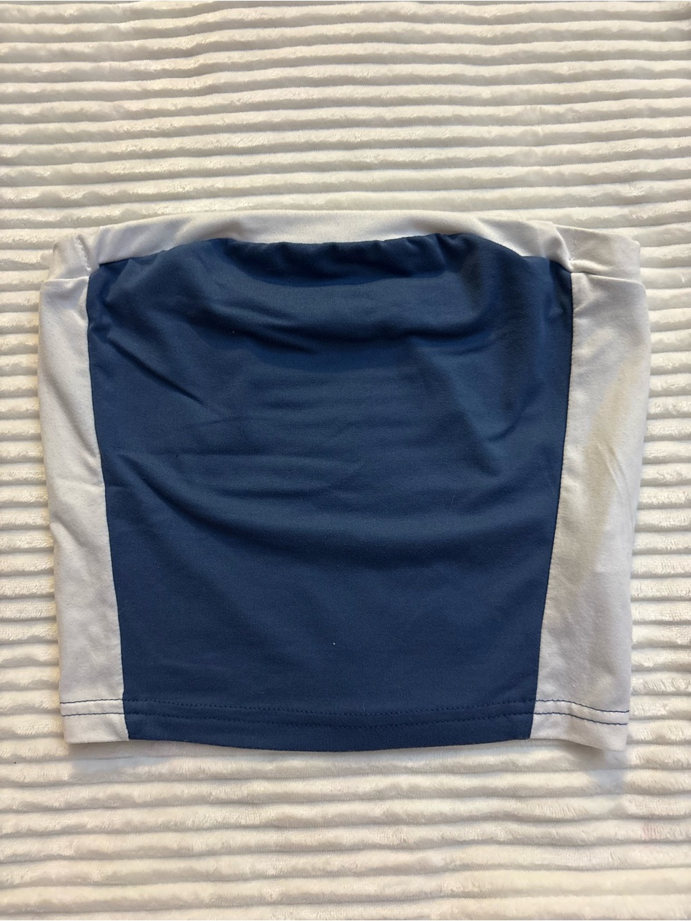 SHEIN Navy Blue and Light Gray Colorblock Strapless Crop Top